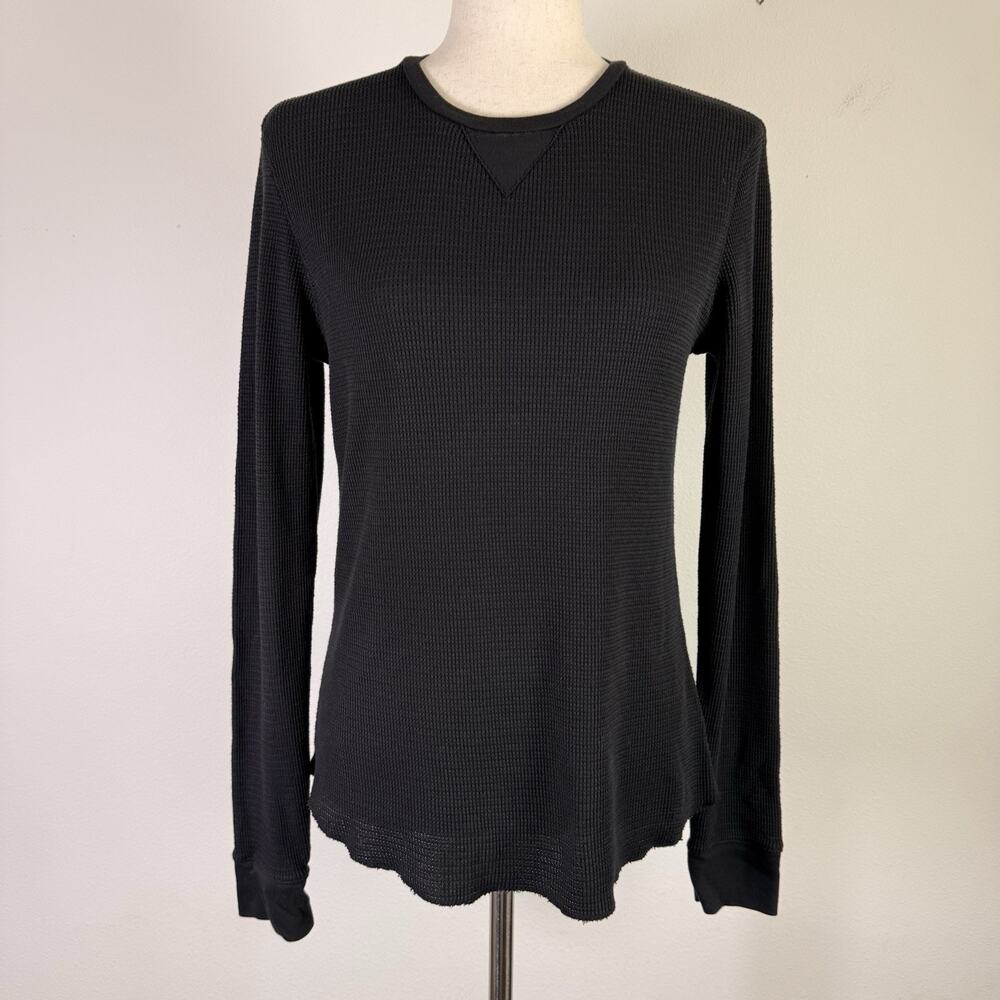 Vince Waffle Knit Long Sleeve Top Women's XS Black Comfort Classic Basics
